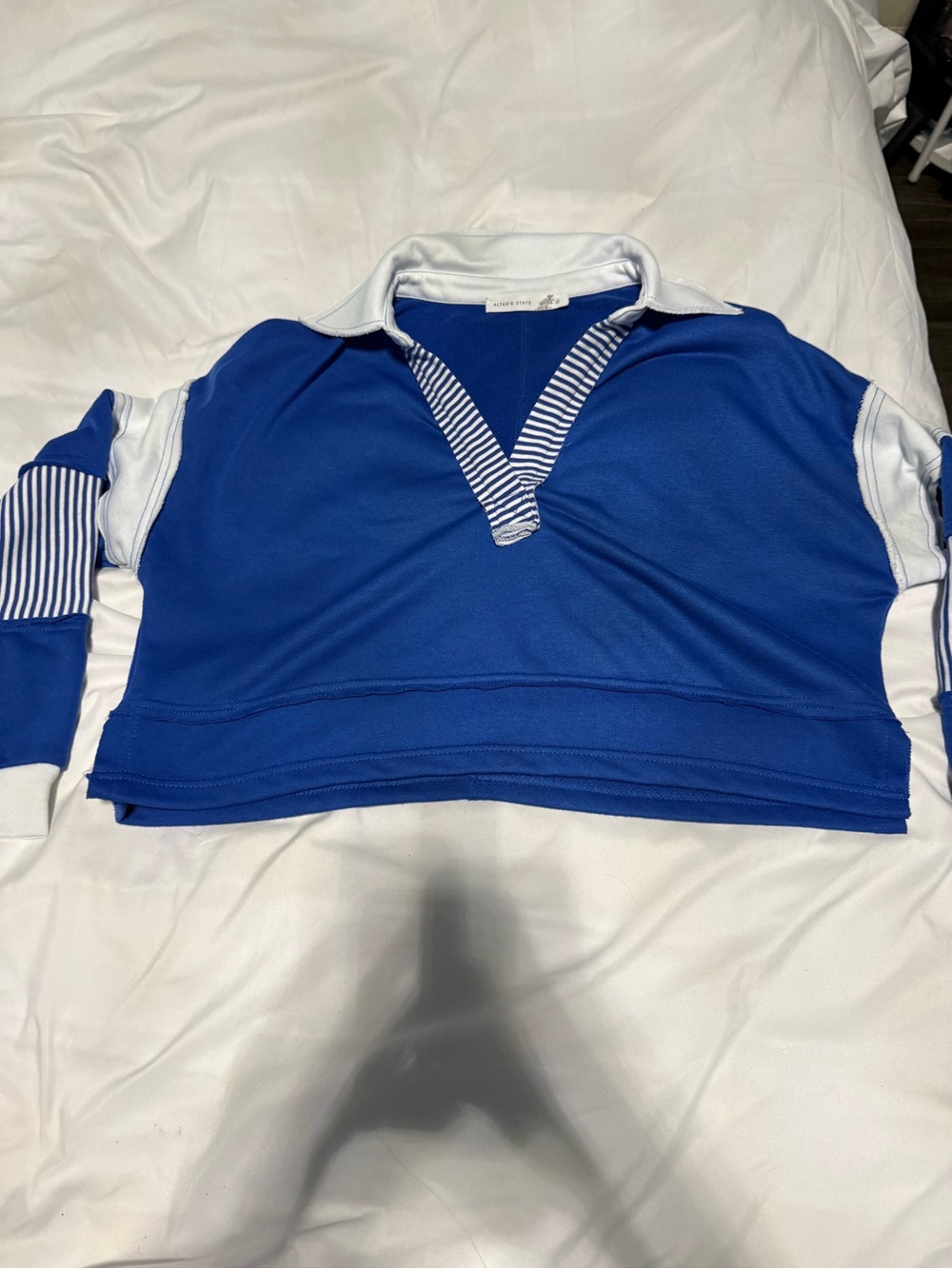 Altar'd State Royal Blue and White Striped V-Neck Top